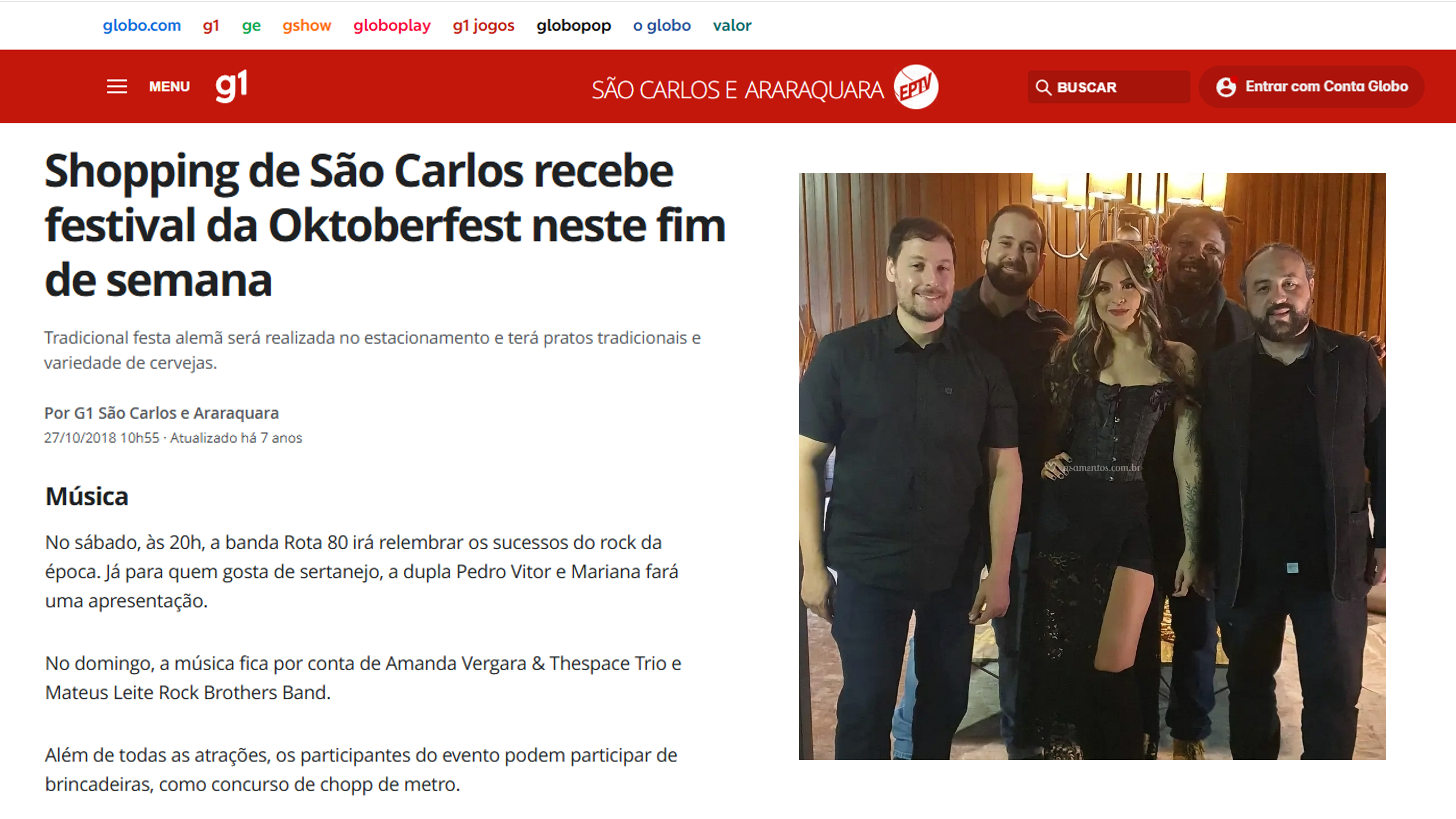 Matéria do G1: Shopping de São Carlos recebe festival da Oktoberfest neste fim de semana